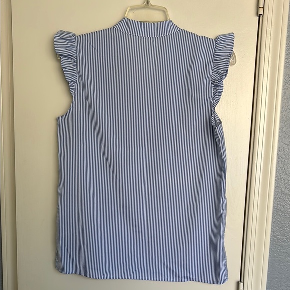 Blue Striped Ruffle Sleeve Women's Top - Picture 7 of 8